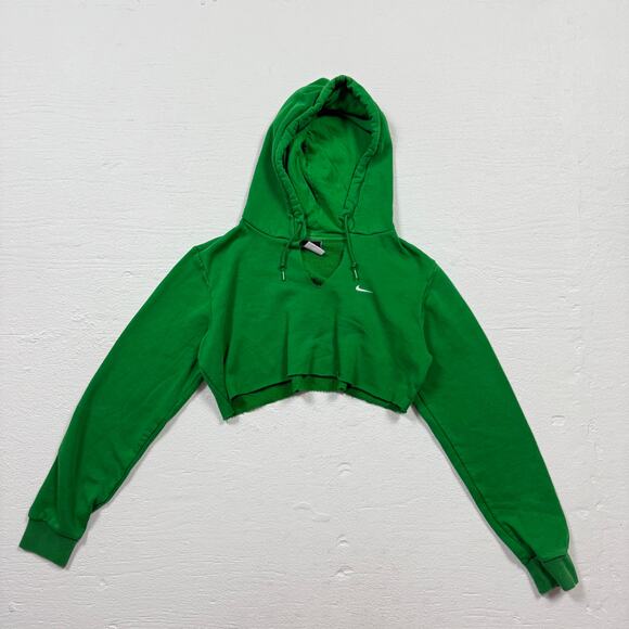 Reworked Nike Green Crop Hoodie Sweatshirt, Size Medium - Picture 1 of 7